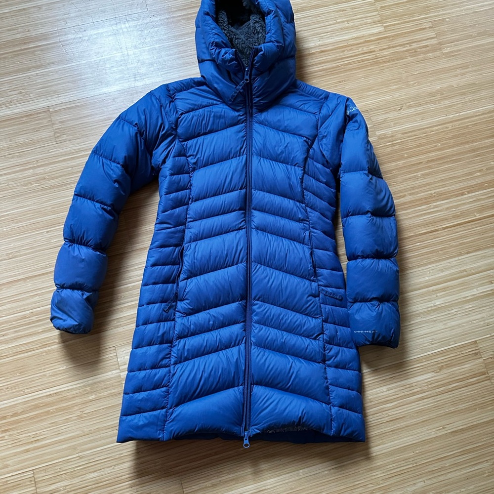 Columbia Women's Long Blue Insulated Puffer Coat with Hood